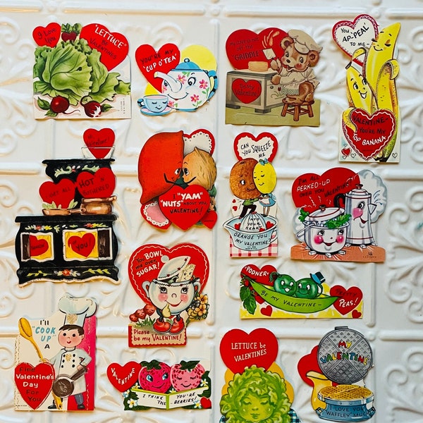 Vintage Anthropomorphic Foodie Kitchen Cooking Themed Valentines Choice Of