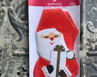 Vintage Santa Claus Hallmark Midcentury Modern Seal Trims Unused New Old Stock