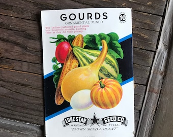 Vintage Gourds Seed Packet Pack Fall Autumn Decor Lone Star Seed Co. Texas