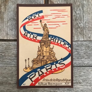 Vintage Bel Air Hotel Paris Label Rue Rampon Travel Luggage Decor French France