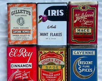 Choice of Vintage Spice Tins Golden Sun Iris El Rey Crescent Gillett’s Kitchen Decor