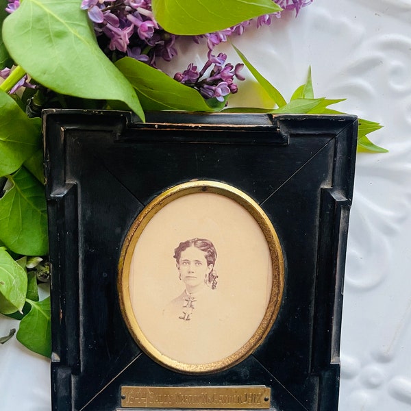 Antique Memorial Mourning Photograph Framed Beautiful Woman Black Plaque Memento Mori