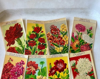 Vintage French Seed Packet Labels 1920s Antique Flower Garden Ephemera Set of 8