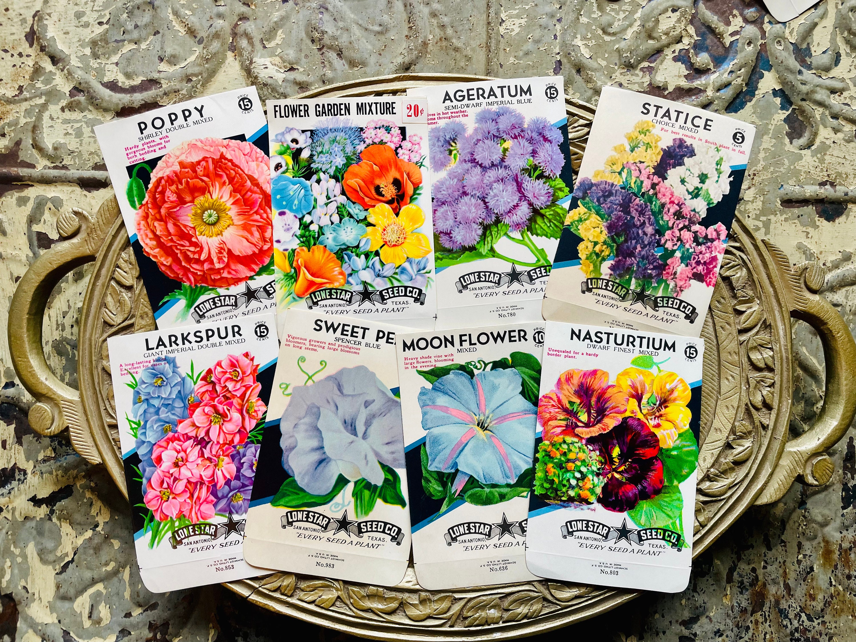 Vintage Flower Seed Packet Collection Set of 8 