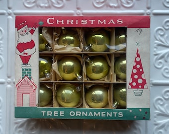 Vintage Fantasia Brand Boxed Christmas Tree Ornaments Set of 12 Boxed