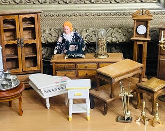 Choice of Vintage Dollhouse Furniture or Miscellaneous Miniature Items Sewing Machine Refrigerator Tea Set Piano