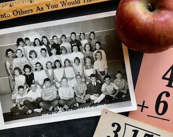 Vintage School Class Picture Black and White Back to School Photo Midcentury 1960s Photograph