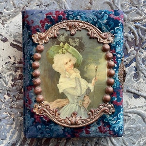 Antique Victorian Velvet Ornate Metal Celluloid French Lady Cover Filled With Photos