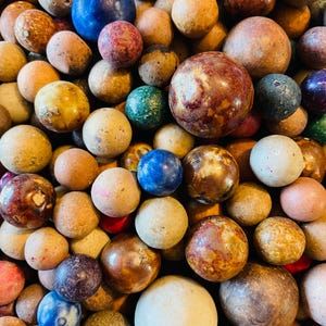 Antique Clay Marbles Surprise Assortment of 25 Multi Color Primitives Old Vintage Toys