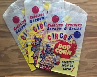 Vintage Ringling Brothers Barnum & Bailey Circus Popcorn Wax Bags Greatest Show on Earth