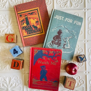 Vintage School Readers Book Collection 1940s 1950s Just for Fun Lost & Found Watch Me
