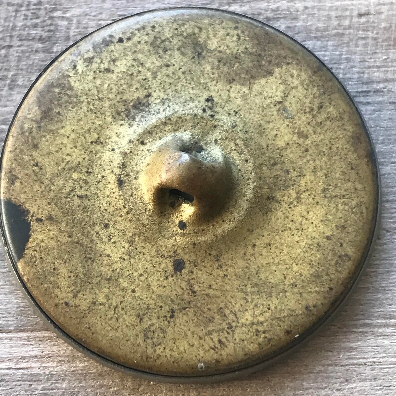 Pu&ograve; includere: Un bottone in metallo color oro con un bordo nero. Il bottone ha un foro al centro per cucire.