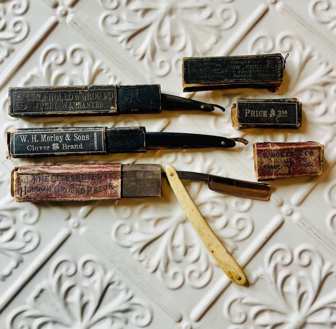 Antique Straight Razor Collection Worn Old Barber Supply Early 1900s ...