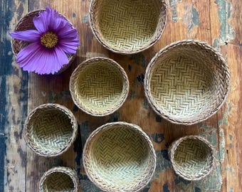 Vintage Tiny Nesting Woven Baskets Set of 8 Miniature