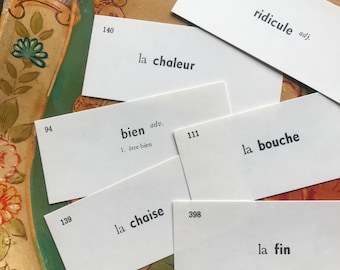 Vintage French Vocabulary Word Cards Set of Twenty Random Cards