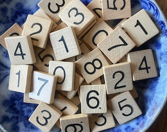 Vintage Wooden Number Tiles Numbers Old Game Pieces