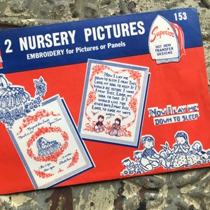 Vintage Nursery Picture Embroidery Transfer Pattern Designs NOS Unused Baby Announcement Bedtime Prayer 153