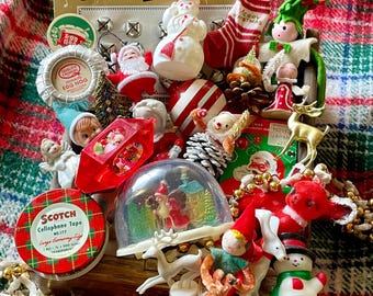Shop My Vintage Christmas Junk Drawer Santa Snowman Reindeer Angel Ornaments Snowglobe