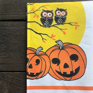 Vintage Halloween Paper Tablecloth Cute Owls Pumpkins Jack-O- Lanterns C.A. Reed Unused