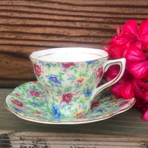 Vintage Rosina Chintz Floral Bone China Teacup and Saucer Set