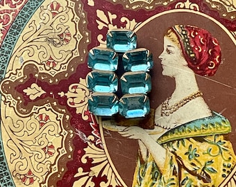Vintage Blue Faceted Rhinestone Buttons Set of 7