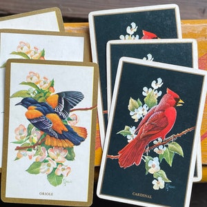 Vintage Bird Playing Cards Cardinal Oriole With Flowers Blossoms Set of Six for Crafting Junk Journals