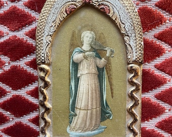 Vintage Florentine Angel Wooden Wall Plaque Christian Religious Art  Florence Italy