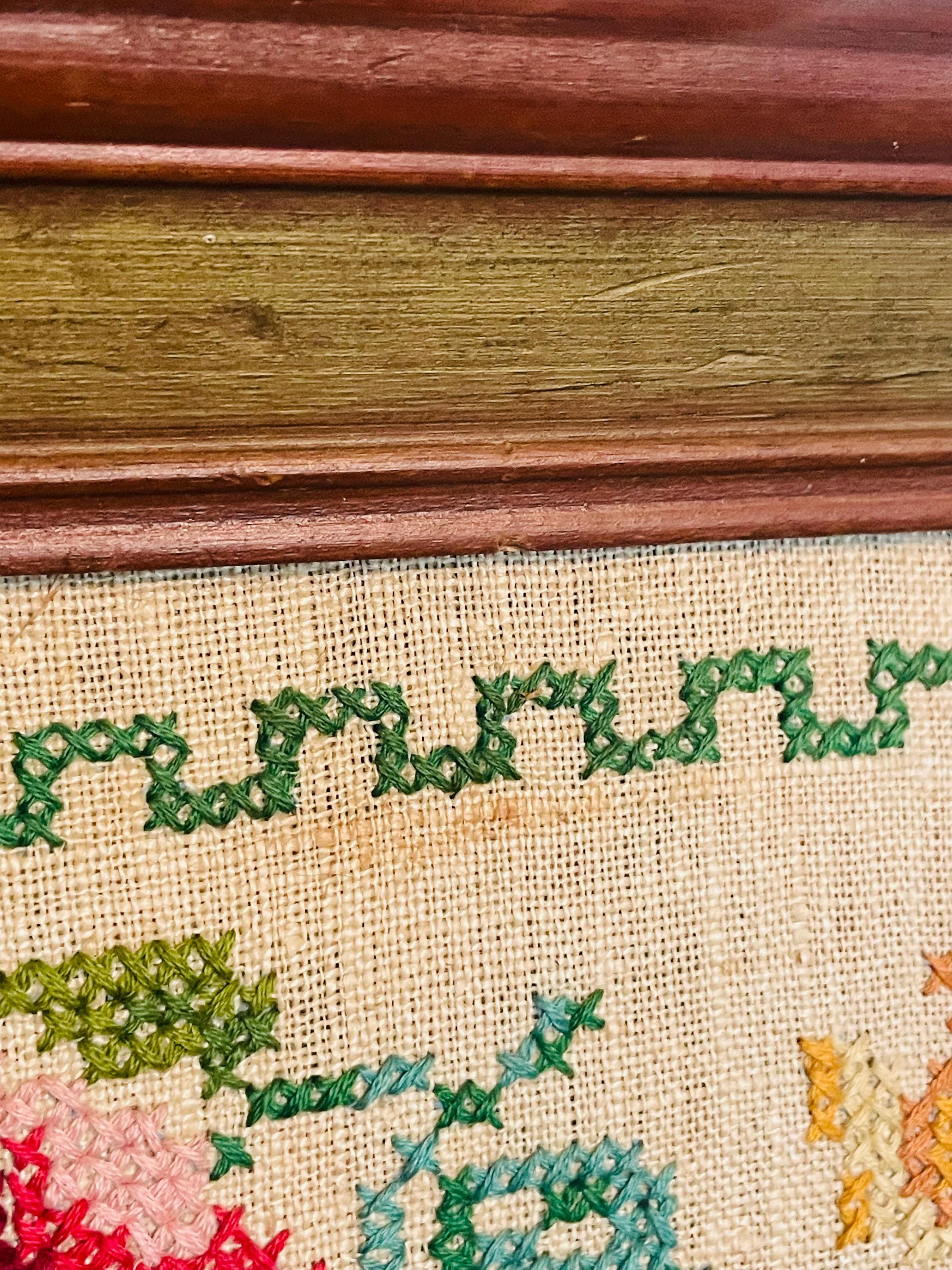 Vintage Cross Stitch Sampler Roses Faithful Friend Framed Artwork Ready ...