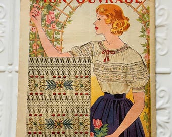 Mon Ouvrage Vintage French Fashion Sewing Embroidery Rare Magazine August 1951