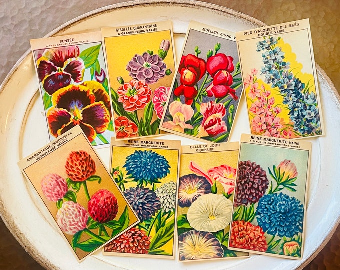 Vintage French Flower Seed Packet Labels 1920s Set of 8 Original Floral ...