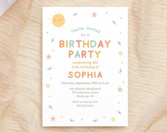 Editable Sunshine and Dragonflies Birthday Party Invitation Template, 5x7 Birthday Invite Template, Instant Download