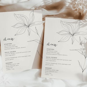 Wildflower Wedding Menu Template, 5x7 Simple Botanical Floral Wedding Reception Menu, Editable Template, Instant Download image 1
