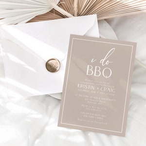 I Do BBQ Engagement Party Template, Modern Taupe and White Neutrals I Do Barbecue Invitations, Editable Template by HelloLoveCo