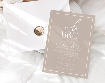 I Do BBQ Engagement Party Template, Modern Taupe and White Neutrals I Do Barbecue Invitations, Editable Template by HelloLoveCo