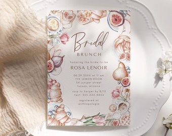 Bridal Brunch Invitation Template, Watercolor Breakfast Brunch Foods Invite, Bridal Shower Invitation, Editable Template