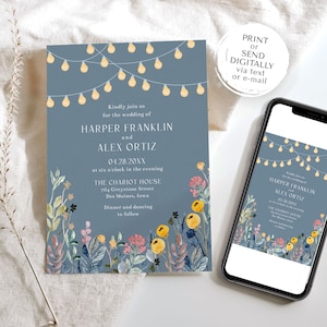 Wildflowers and Garden Lights Wedding Invitation Template, 5x7 Spring Summer Floral Wedding Invite, Editable Template Instant Download image 4