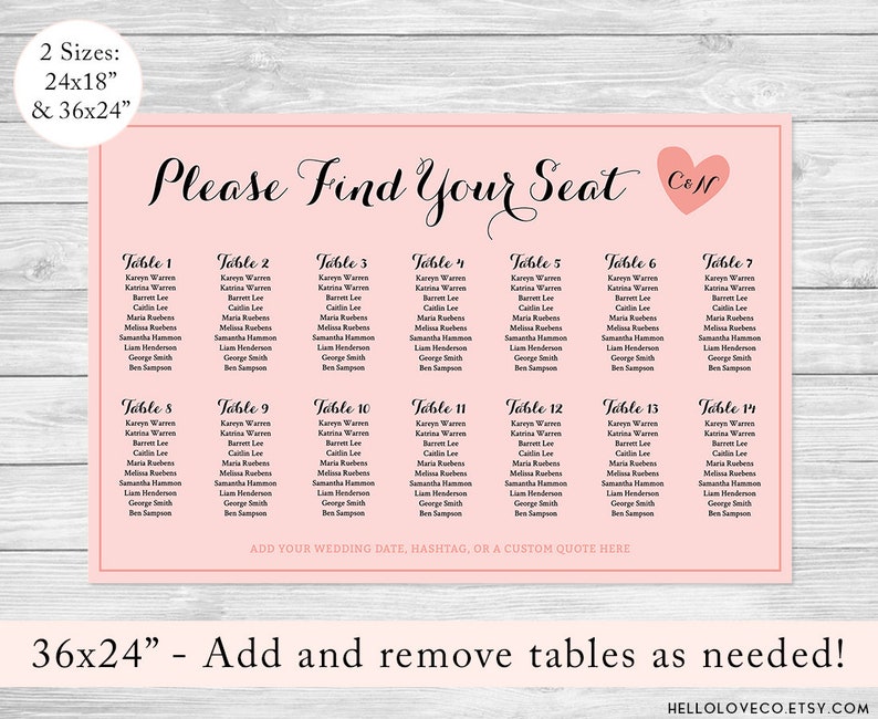 EDITABLE Wedding Seating Chart Table Custom Wedding Table Plan DIY Instant Download Templett Printable Find Your Seat Table Assignment