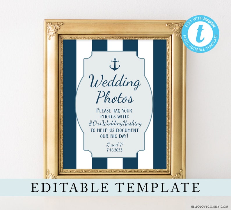 editable nautical wedding hashtag