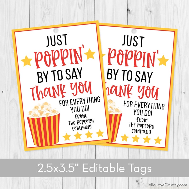 Editable Printable Popcorn Gift Tags Template Poppin' by Etsy