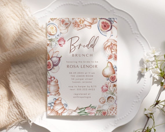 Bridal Brunch Invitation Template Watercolor Breakfast Brunch