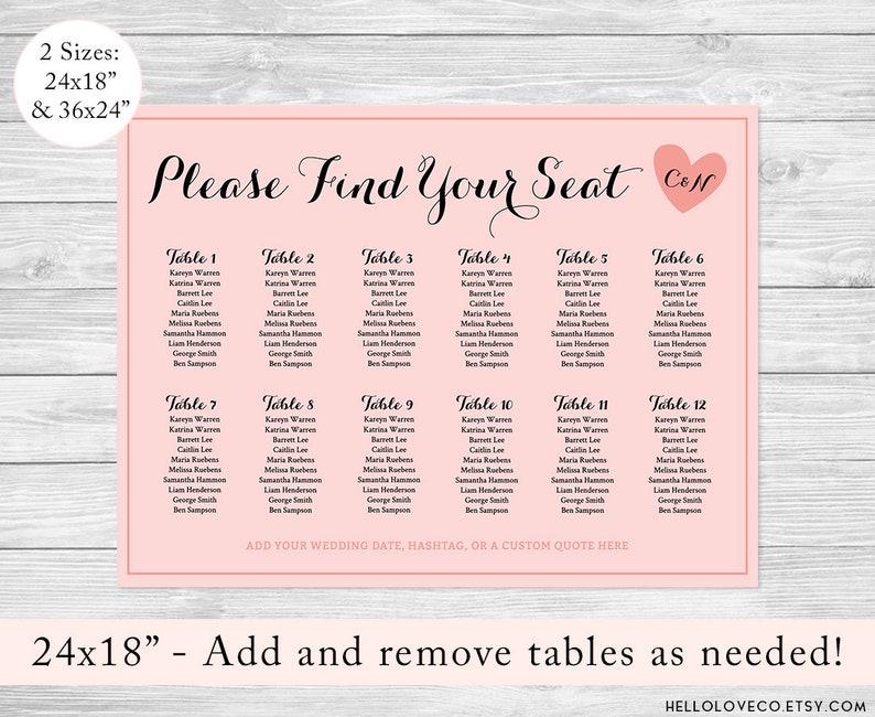 EDITABLE Wedding Seating Chart Table Custom Wedding Table Plan DIY Instant Download Templett Printable Find Your Seat Table Assignment