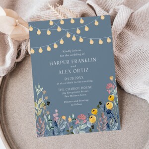 Wildflowers and Garden Lights Wedding Invitation Template, 5x7 Spring Summer Floral Wedding Invite, Editable Template Instant Download image 2