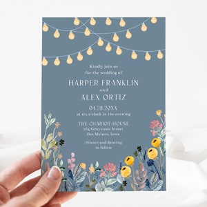 Wildflowers and Garden Lights Wedding Invitation Template, 5x7 Spring Summer Floral Wedding Invite, Editable Template Instant Download image 5