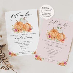 Fall in Love Bridal Shower Invitation Template 5x7 Autumn - Etsy