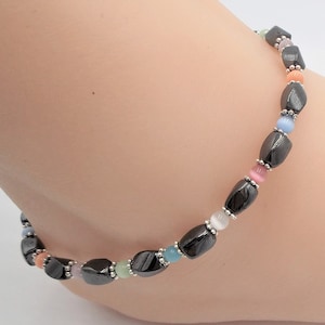 Magnetic Hematite Multi Color Ankle Bracelet, Anklet, Magnet Therapy, Power Stone, Unisex
