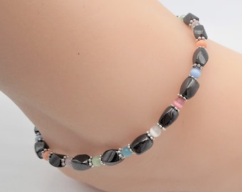 Magnetic Hematite Multi Color Ankle Bracelet, Anklet, Magnet Therapy, Power Stone, Unisex