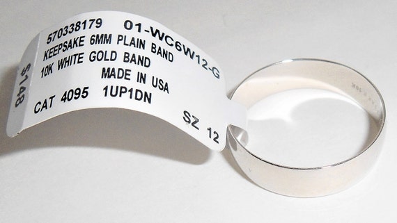 10K White Gold Band Ring, Wedding Band, Size 12, … - image 1