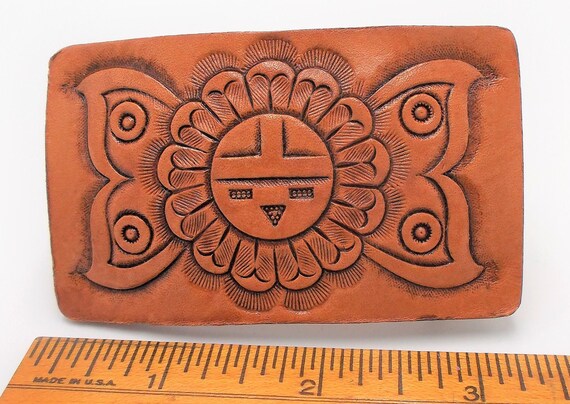 Belt Buckle, Leather, Aztec Design, Butterfly, Vi… - image 2