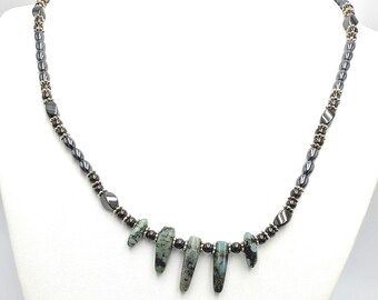 Turquoise Magnetic Hematite Silver Necklace Custom Made Unisex