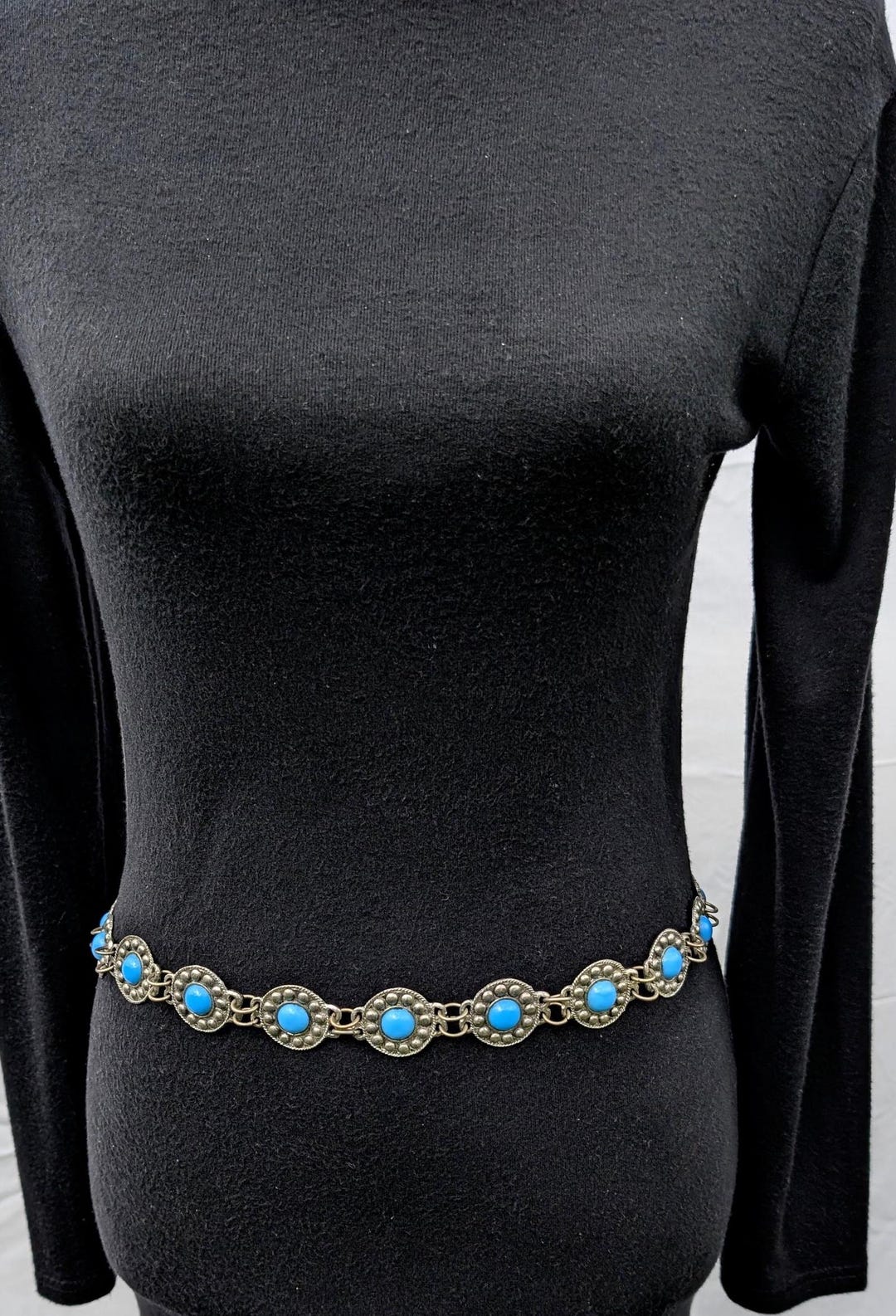 Silver Turquoise Beaded Chain Belt main image 1